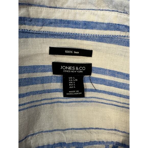 Woman Striped Linen Button Up Tunic Shirt White Blue L Jones New York Classy - Picture 8 of 9
